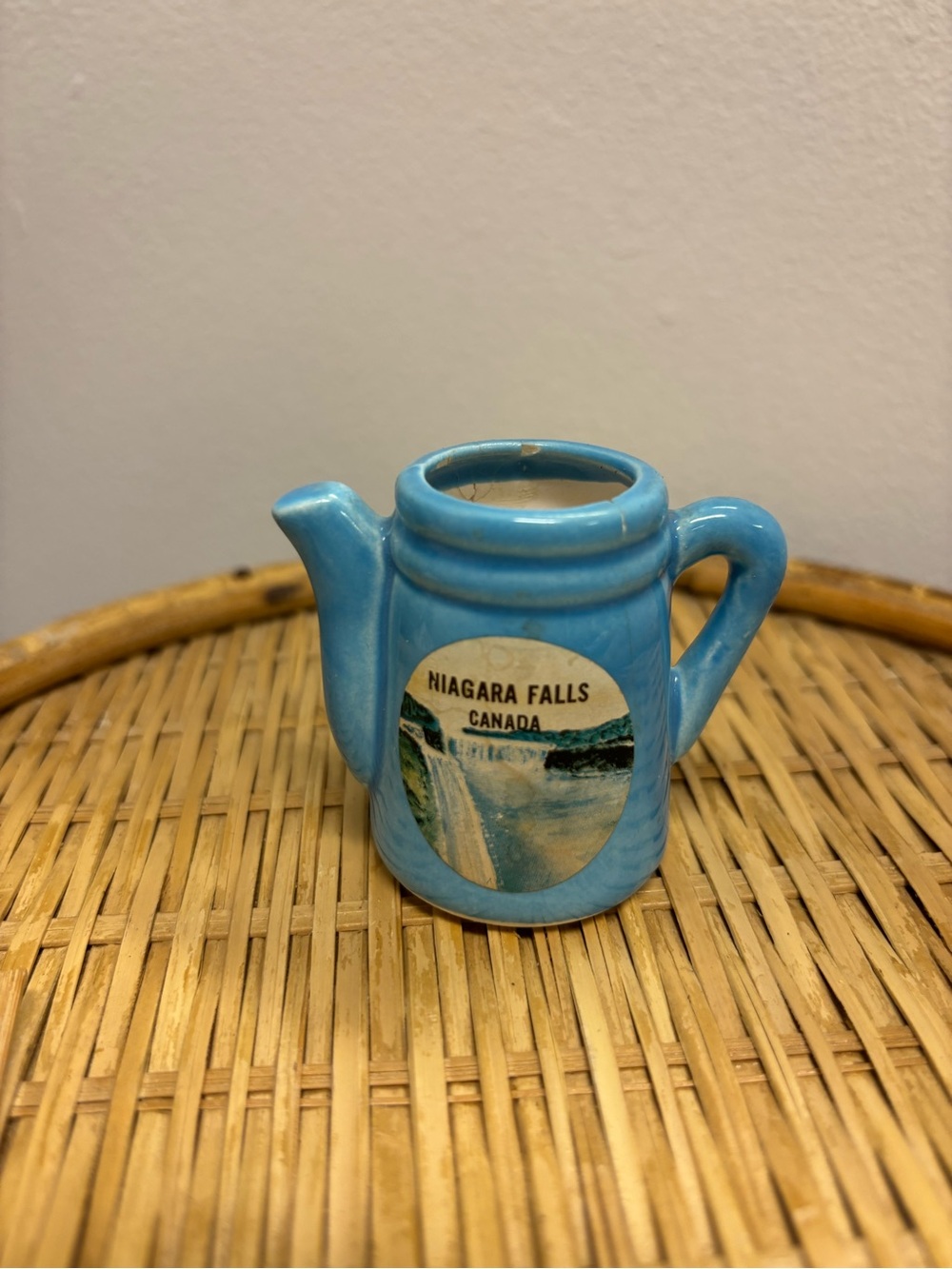 Niagara Falls Canada Blue Ceramic Teapot Souvenir
